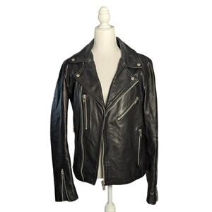 Topman Women's Real Leather Zipper Coat Black Medium